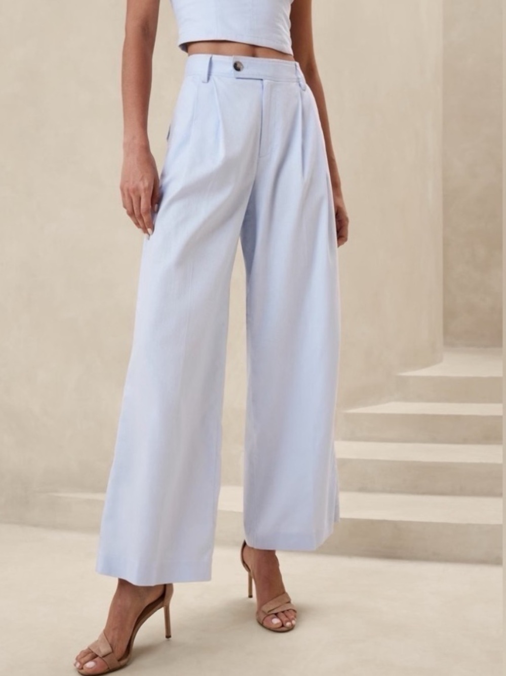 Banana Republic Light Blue High Waist Wide Leg Linen Pants Size 2P LIKE NEW!